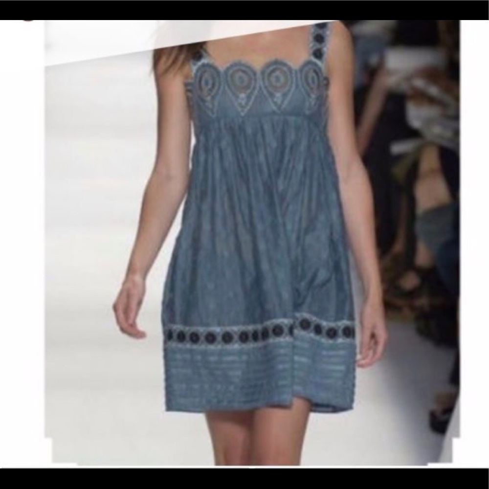 BCBG Maxazaria Runway light blue spring dress peacock  design